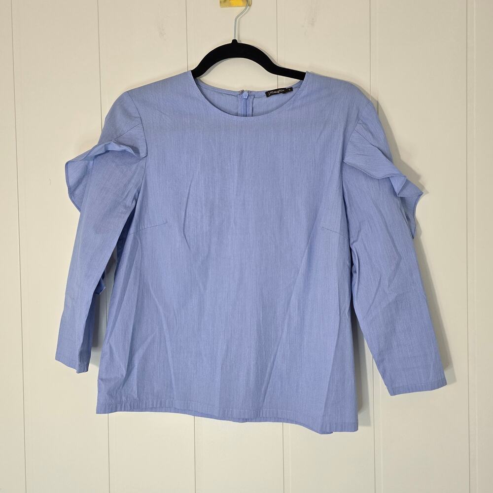 J Mclaughlin Chambray Ruffle Sleeve Blouse office Lightweight Size Small